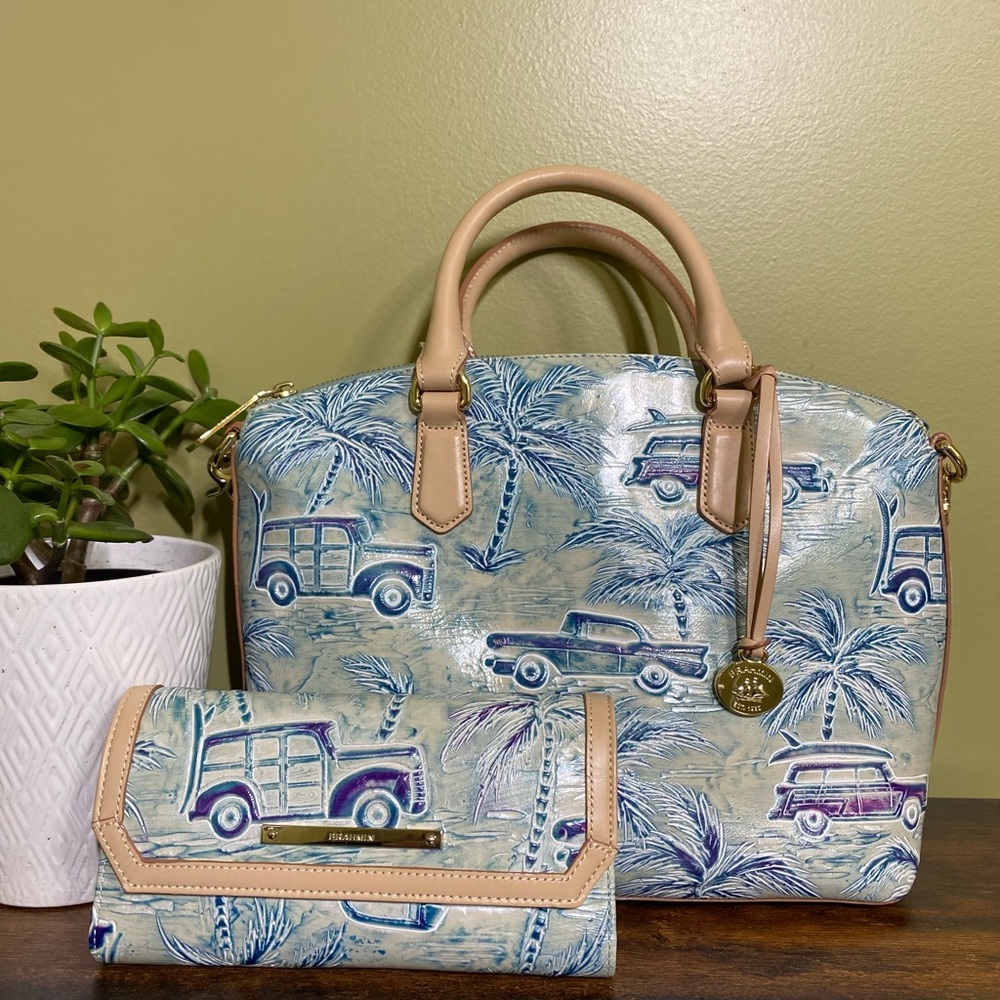 Brahmin Set: Sky Copa Cabana Duxbury Satchel and Checkbook Wallet